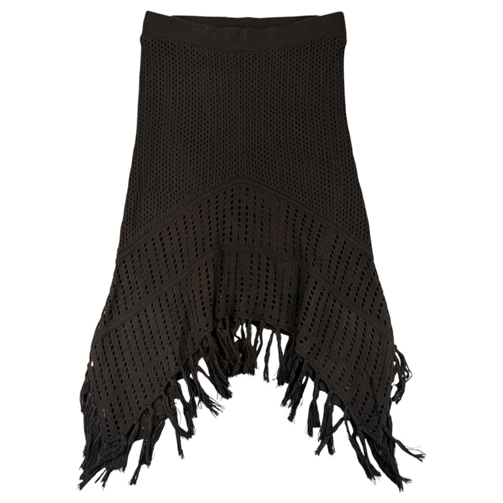 Cato Skirt Womens M Black Crochet Knit Fringe Handkerchief Hem Boho Fairy Grunge